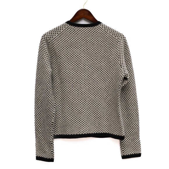 Kinross Cashmere Cardigan Sweater M Black White Check Luxury Knit Classic - Picture 2 of 7